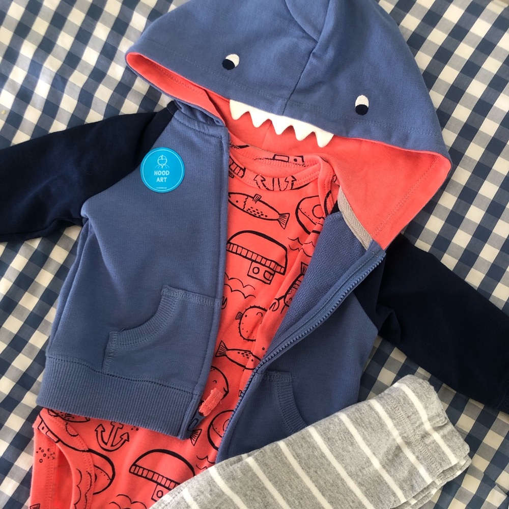 Carters 3 Piece Shark Set (Onesie, Sweatshirt, Pants)
